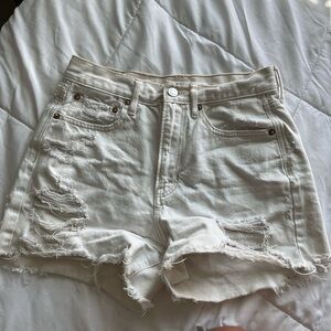 American Eagle Outfitters Cream Distressed Jean Shorts